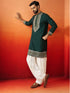 Men Dark Green Chanderi Kurta with Patiala Festive Ethnic Wear