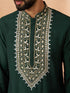 Men's Dark Green Chanderi Embroidered Knee Length Kurta with Patiala