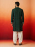 Men's Dark Green Chanderi Embroidered Knee Length Kurta with Patiala