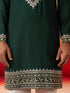Men's Dark Green Chanderi Embroidered Knee Length Kurta with Patiala