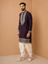 Men's Purple Chanderi Embellished Knee Length Kurta with Dhoti