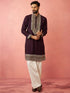Men's Purple Chanderi Kurta Set with Cream Pant