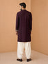 Men's Purple Chanderi Embellished Knee Length Kurta with Patiala