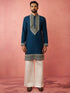 Men's Turquoise Chanderi Kurta Set with Cream Pant