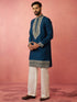 Men's Turquoise Chanderi Kurta Set with Cream Pant