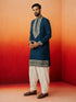 Men's Turquoise Chanderi Embroidered Knee Length Kurta with Patiala