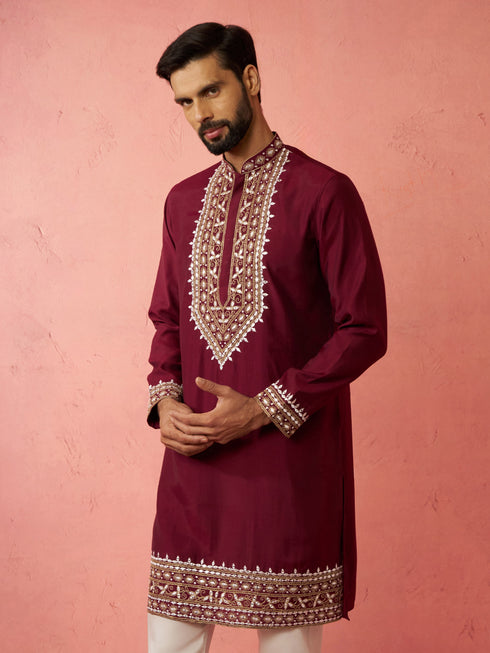 Men's Wine Modal Chanderi Kurta