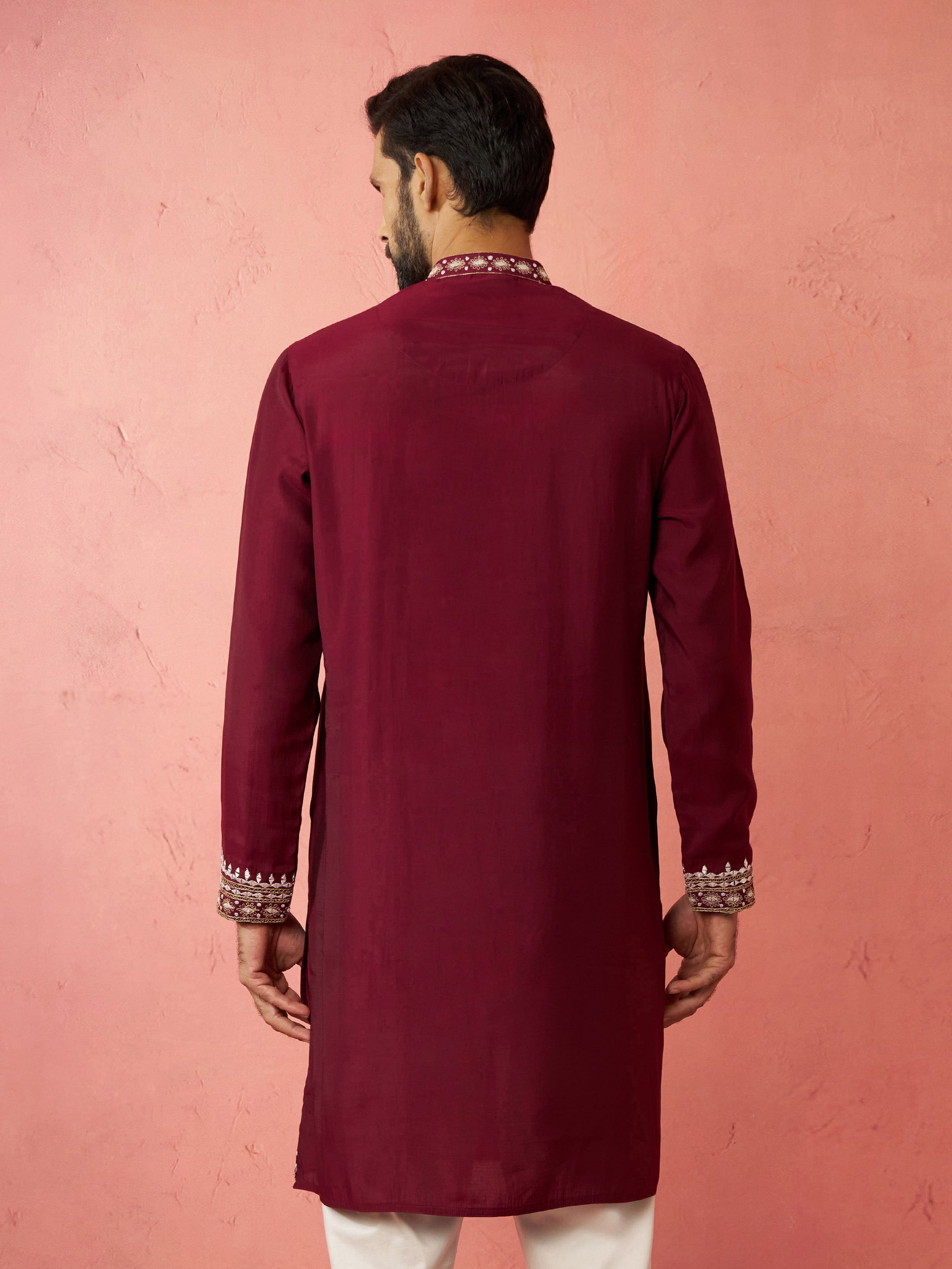 Men's Wine Modal Chanderi Kurta