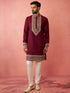 Men's Wine Chanderi Kurta Set with Cream Pyjama