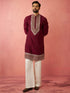 Men's Wine Chanderi Kurta Set with Cream Pant