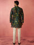 Men's Bottle Green Digital Print Kurta with Cotton Pyjama Set