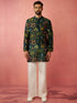 Men's Bottle Green Digital Print Kurta with Cream Satin Palazzo Set