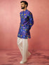 Men's Blue Digital Print Kurta with Cream Satin Palazzo