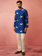 Men's Blue Digital Print Kurta with Cream Cotton Pyjama