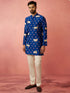 Men's Blue Digital Print Kurta with Cream Cotton Pyjama