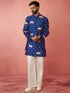 Men's Blue Digital Print Kurta with Cream Satin Palazzo