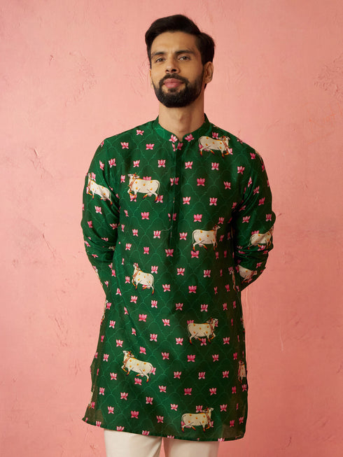 Men's Green Digital Print Kurta