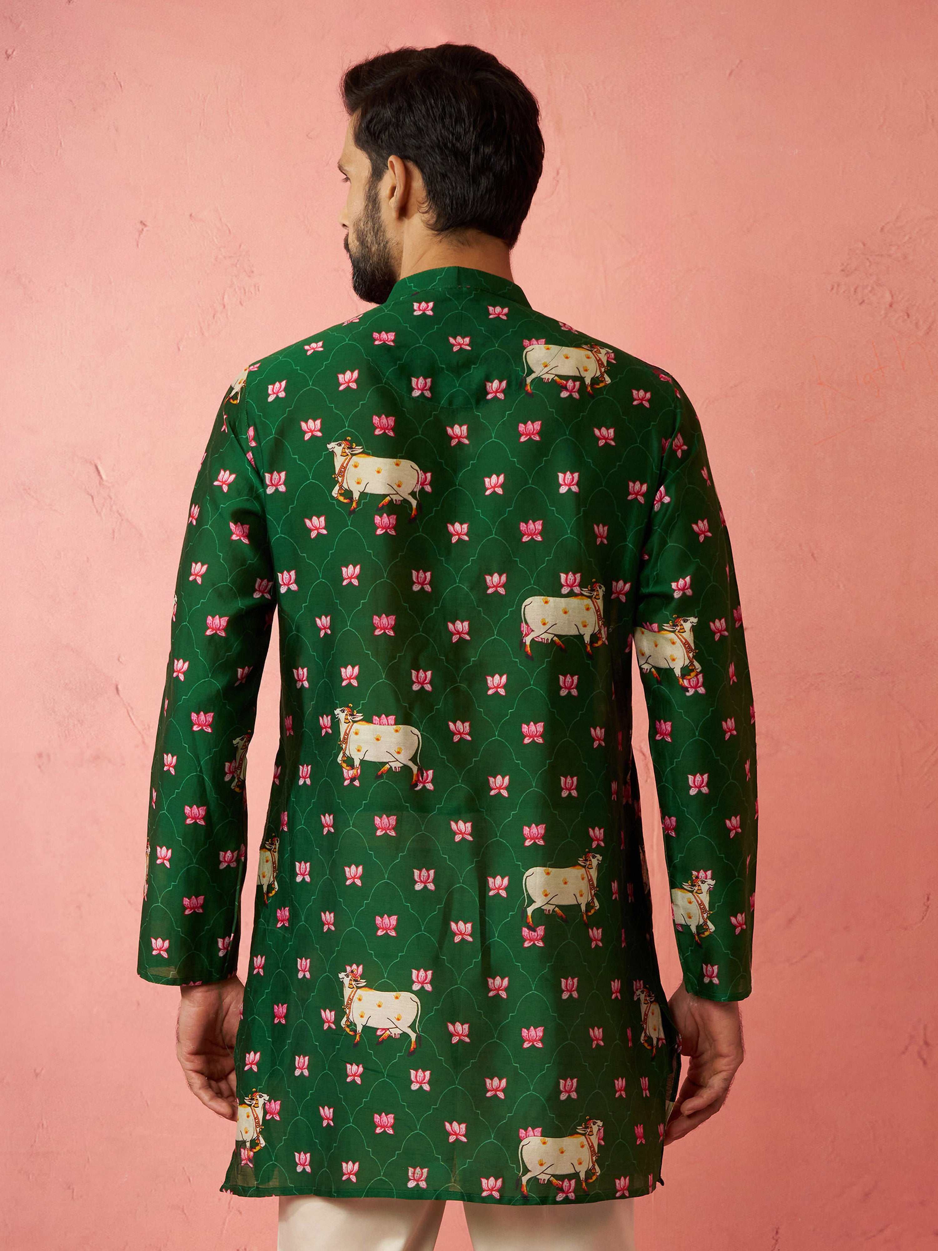 Men's Green Digital Print Kurta