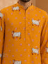 Men's Mustard Woven Fabric Printed Thigh Length Kurta