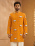 Men's Mustard Woven Fabric Printed Thigh Length Kurta