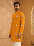 Men's Mustard Woven Fabric Printed Thigh Length Kurta