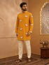 Men Mustard Cotton-Blend Printed Kurta Pant Set