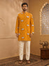 Men's Mustard Cotton-Blend Printed Thigh Length Kurta With Straight Pant