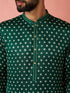 Men's Bottle Green Digital Print Long Kurta with Satin Pyjama Set