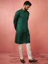 Men's Bottle Green Digital Print Long Kurta with Satin Pyjama Set