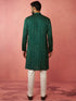 Men's Bottle Green Digital Print Long Kurta with Satin Pyjama Set