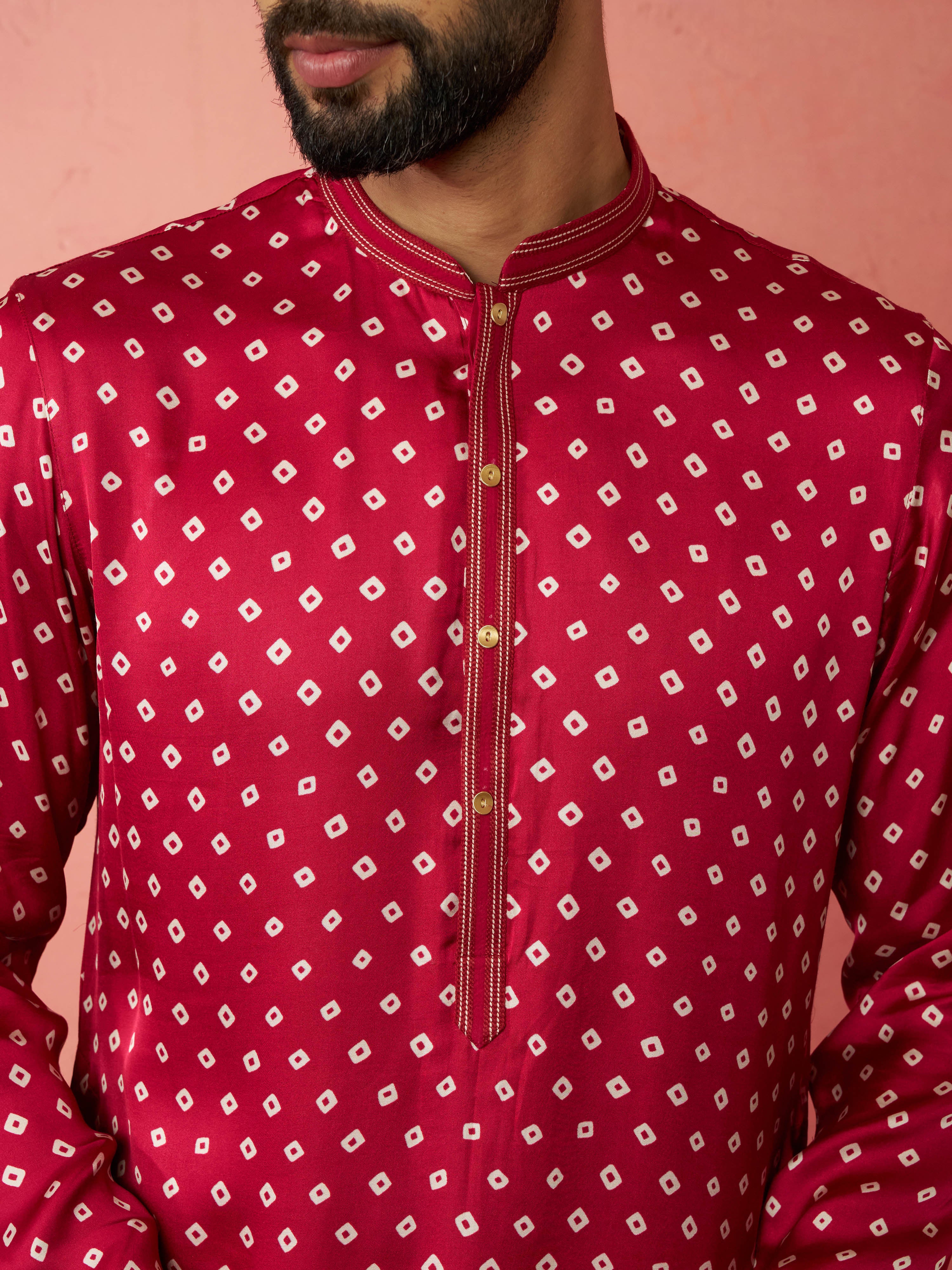 Men's Falsa Digital Print Long Kurta with Cream Satin Pyjama Set