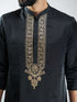 Men Black Silk Embroidered Kurta