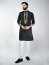Men Black Silk Embroidered Kurta