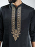 Men Black Silk Embroidered Kurta with Cream Satin Pyjama