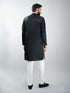 Men Black Silk Embroidered Kurta with Cream Satin Pyjama