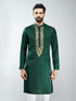 Men Bottle Green Silk Embroidered Kurta