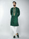 Men Bottle Green Silk Embroidered Kurta