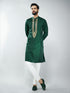 Men Bottle Green Silk Embroidered Kurta