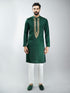 Men Silk Embroidered Kurta with Cream Satin Pyjama