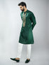 Men Silk Embroidered Kurta with Cream Satin Pyjama