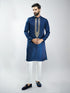 Men Silk Embroidered Kurta with Cream Satin Pyjama