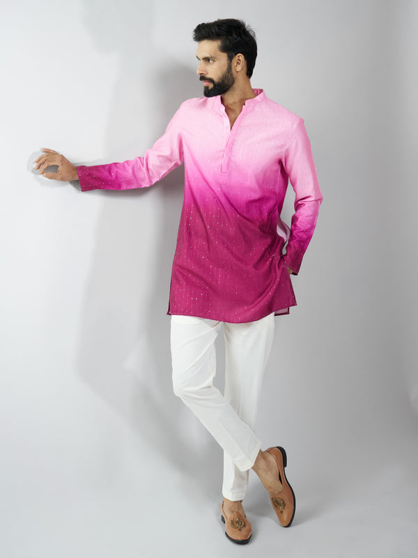 Men Falsa Silk Blend Ombre Sequin Kurta Pant Set