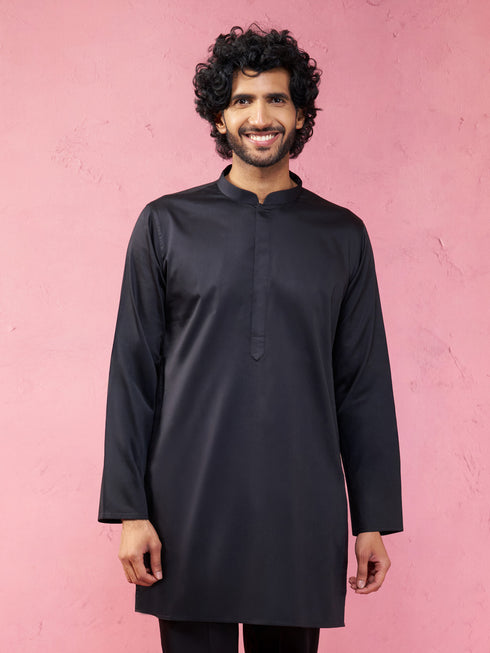 Men's Black Fine Satin Kurta