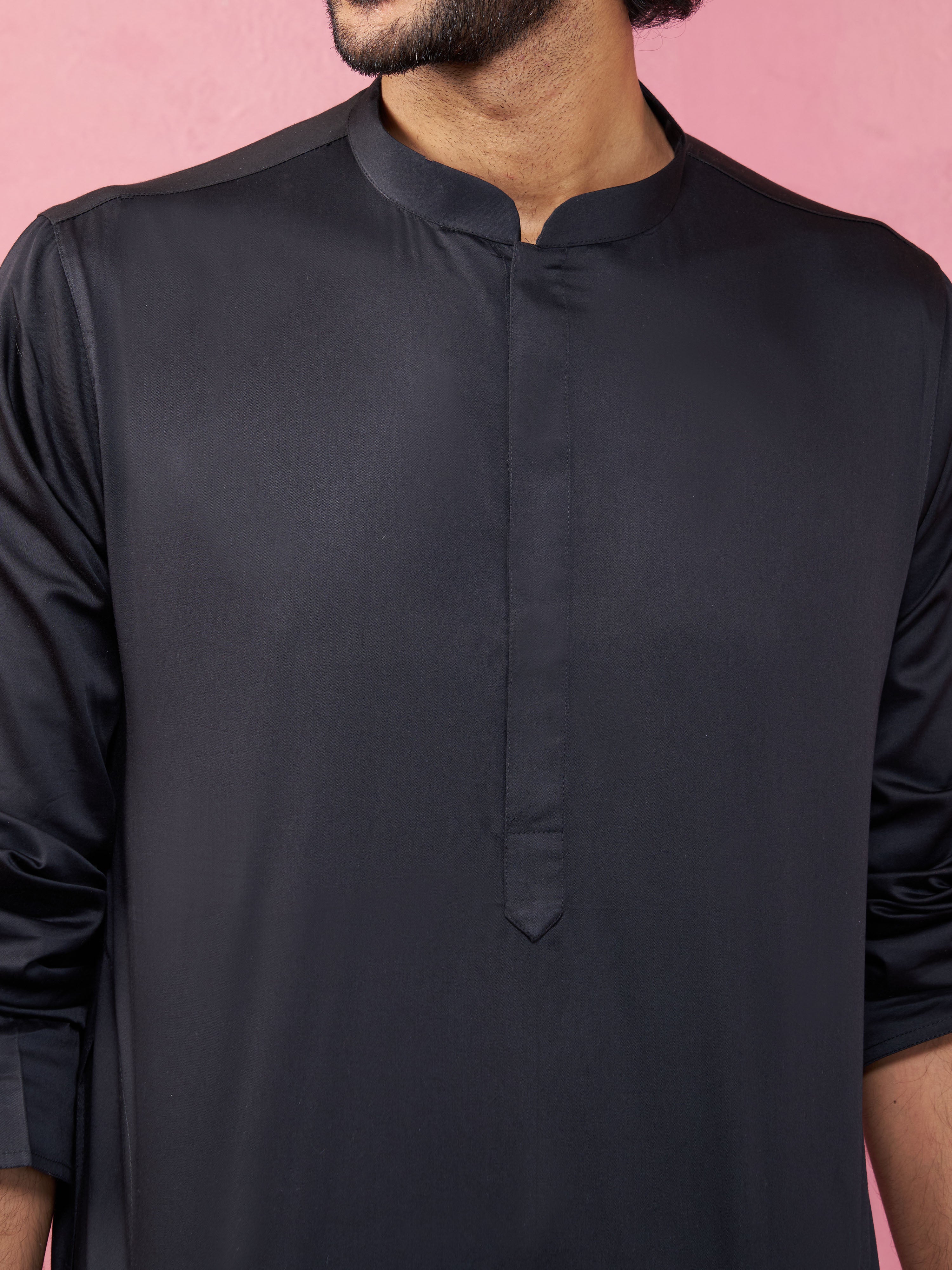 Men's Black Fine Satin Kurta Set with Matching Pant
