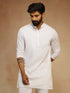 Men White Satin Solid Kurta Pyjama Set Mandarin Collar