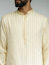 Men Yellow Cotton Blend Jacquard Embroidered Long Kurta