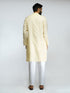 Men Yellow Cotton Blend Jacquard Embroidered Long Kurta with White Pyjama Set