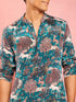 Men's Teal Crepe Animal Thigh Length Kurta