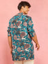 Men's Teal Crepe Animal Thigh Length Kurta