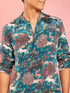 Men Teal Animal Print Plain Thigh Length Kurta